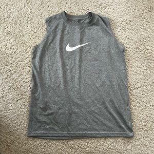 Nike muscle tee shirt top sleeveless check logo Tank grey dri fit- xl kids small